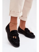 Dámské mokasíny s třásněmi a korálky Černé model 21937649 - Boto