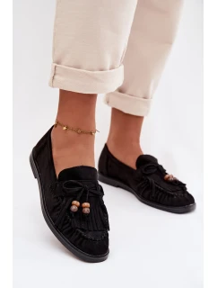 Dámské mokasíny s třásněmi a korálky Černé model 21937649 - Boto