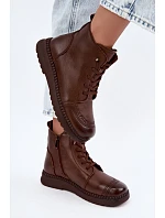 Dámské kožené zateplené boty model 22556924 hnědé - VINCEZA Dámské kožené zateplené boty model 22556924 hnědé - VINCEZA