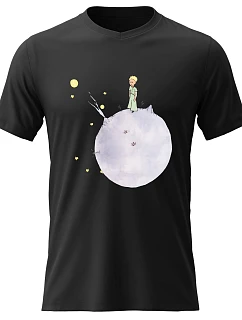 Pánske bavlnené tričko s potlačou - LITTLE PRINCE - čierne