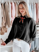 Dámské oversize dlouhé tričko s mašlí černé Dstreet model 21984432 - FashionStreet