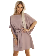 287-37 SOFIA Motýlie šaty so zaväzovaním v páse - MOCHA MOUSSE