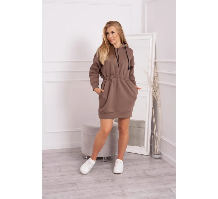 Zateplené šaty s kapucňou mocca