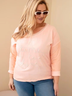 Dámská blůza Plus Size s potiskem a perlami meruňková