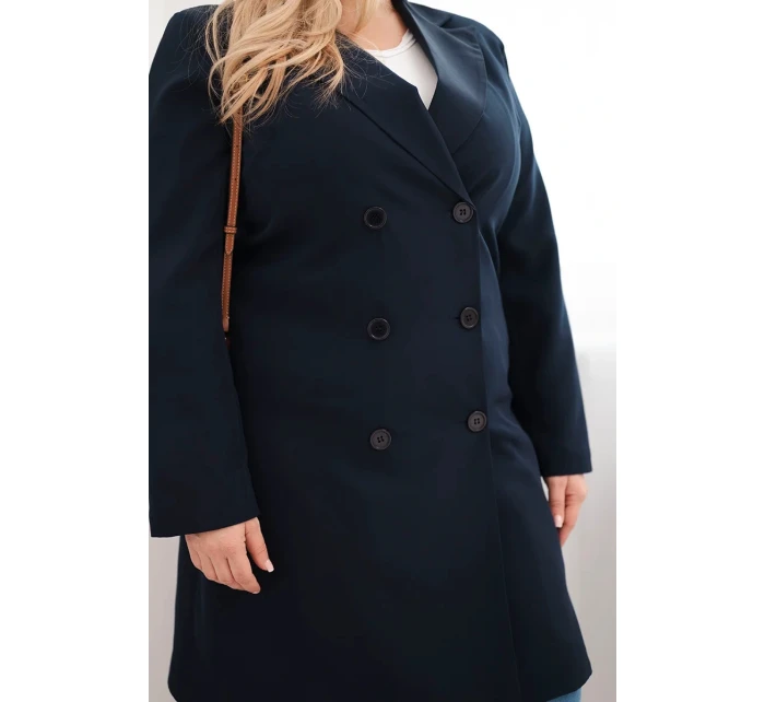 Dámský kabát Plus Size model 21959210 s límcem modrý - K-Fashion