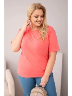 Dámská bavlněná halenka Plus Size s krátkým rukávem basic malinová Dámská bavlněná halenka Plus Size s krátkým rukávem basic malinová