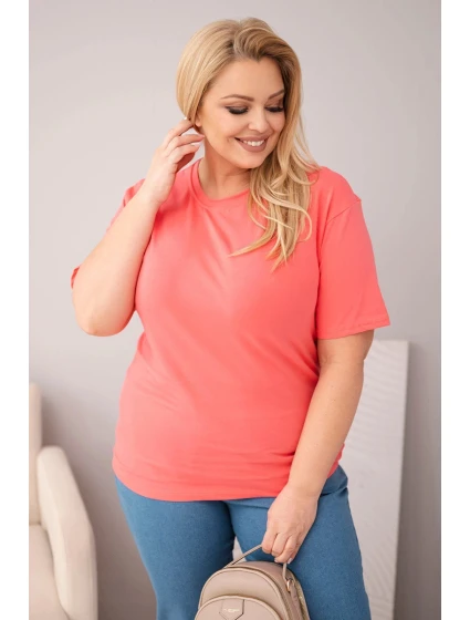 Dámská bavlněná halenka Plus Size s krátkým rukávem basic malinová Dámská bavlněná halenka Plus Size s krátkým rukávem basic malinová