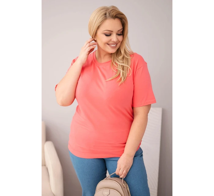 Dámská bavlněná halenka Plus Size s krátkým rukávem basic malinová Dámská bavlněná halenka Plus Size s krátkým rukávem basic malinová