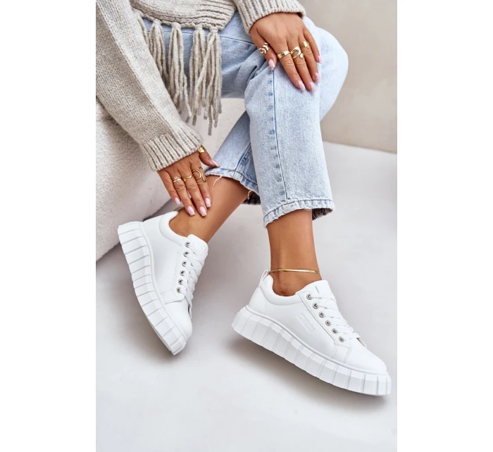 Ocieplane Sneakersy Damskie Big Star MM274616 Białe Ocieplane Sneakersy Damskie Big Star MM274616 Białe