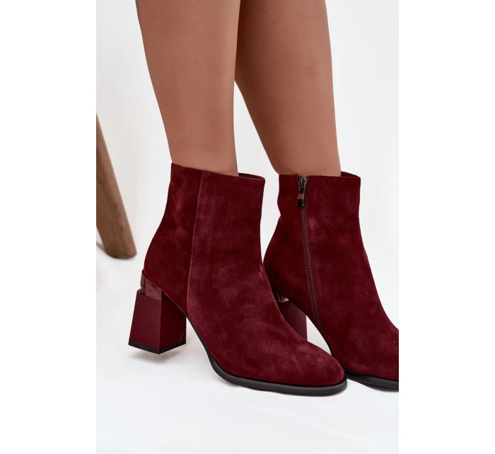 Botki Damskie Z Naturalnego Zamszu Na Słupku Ocieplane D&A CR52-718 Bordowe Botki Damskie Z Naturalnego Zamszu Na Słupku Ocieplane D&A CR52-718 Bordowe