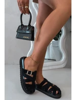 Dámské pantofle s pásky a zlatým sponou Černé Roselisse