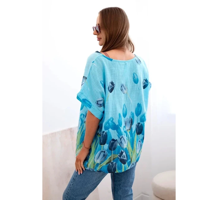 Dámská bavlněná košile s květinovým vzorem modrý Dámská bavlněná košile s květinovým vzorem modrý