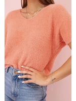 Dámský svetr z měkkého materiálu s výstřihem do V a krátkým rukávem model 21291595 - K-Fashion