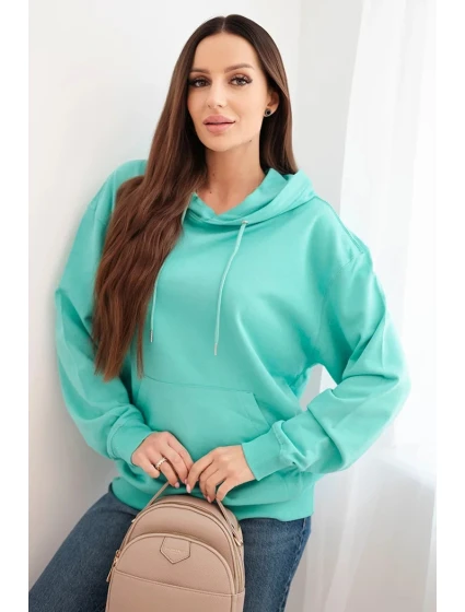 Dámska mikina s kapucňou a klokankou z bavlnenej mäty