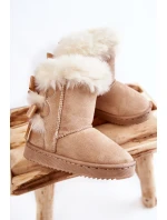 Dziecięce Ocieplane Botki Z Kokardkami Śniegowce Jasnobeżowe Funky Dziecięce Ocieplane Botki Z Kokardkami Śniegowce Jasnobeżowe Funky
