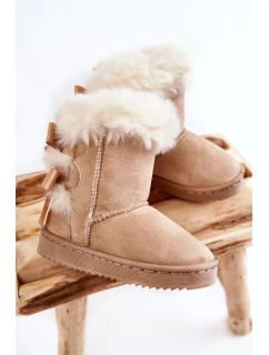 Dziecięce Ocieplane Botki Z Kokardkami Śniegowce Jasnobeżowe Funky