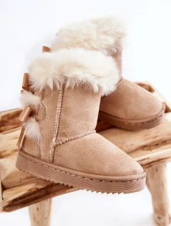 Dziecięce Ocieplane Botki Z Kokardkami Śniegowce Jasnobeżowe Funky