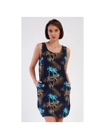 Dámska nočná košeľa Tropicana Dark Blue Pattern - Vienetta Dámska nočná košeľa Tropicana Dark Blue Pattern - Vienetta