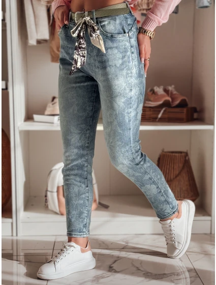 Dámske džínsové nohavice slim fit s opaskom FLORETTA modré FashionStreet UY2490