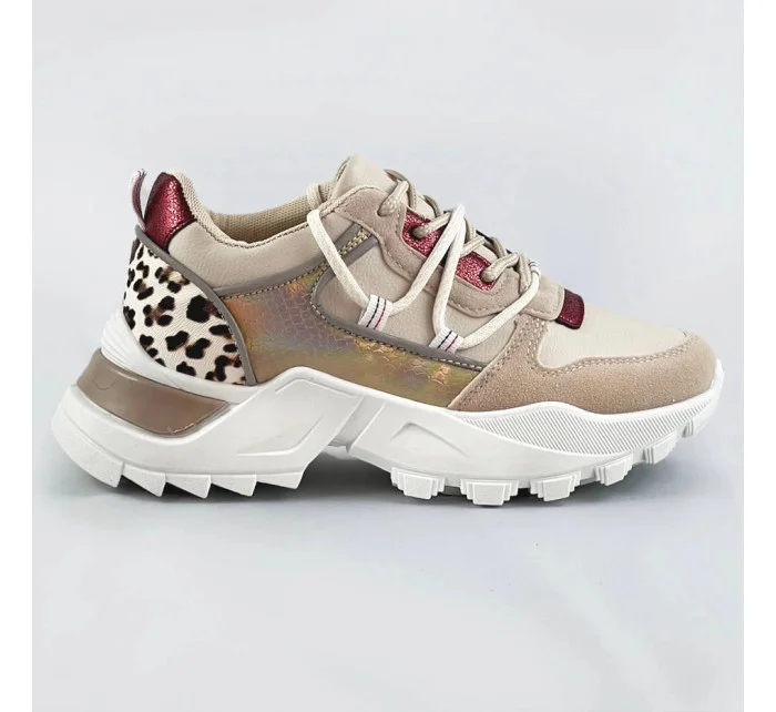 Béžové dámske športové topánky so zvieracím motívom (VIVI1038)