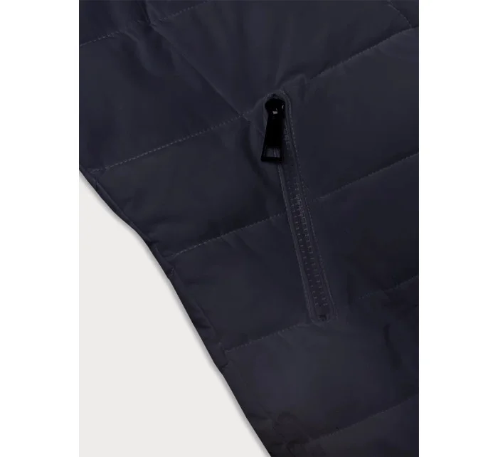 Dámska prešívaná zimná bunda s kapucňou LHD tmavomodrá (2M-057)