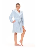 Dámsky župan Flora s kapucňou krátky 4856 Jednofarebný ľadovo modrý - Vestis Dámsky župan Flora s kapucňou krátky 4856 Jednofarebný ľadovo modrý - Vestis