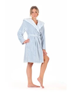 Dámsky župan Flora s kapucňou krátky 4856 Jednofarebný ľadovo modrý - Vestis