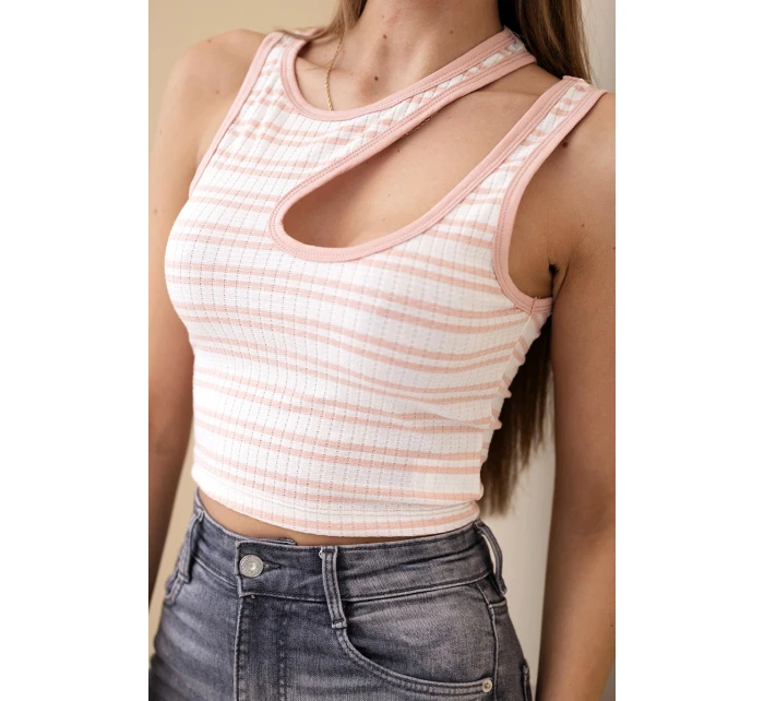 Dámsky prúžkovaný top bez rukávov s výstrihom Powder Pink