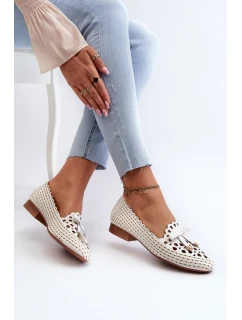Ażurowe Baleriny Damskie Z Kokardką Białe Nestavia