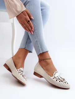 Ażurowe Baleriny Damskie Z Kokardką Białe Nestavia