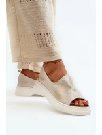 Zazoo 2939 Skórzane Sandały Damskie Z Kokardką Złoty Przecierany