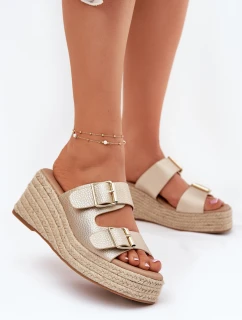 Dámské Pantofle Na Klínu S Pletením A Přezkami Zlaté model 21697344 - Boto