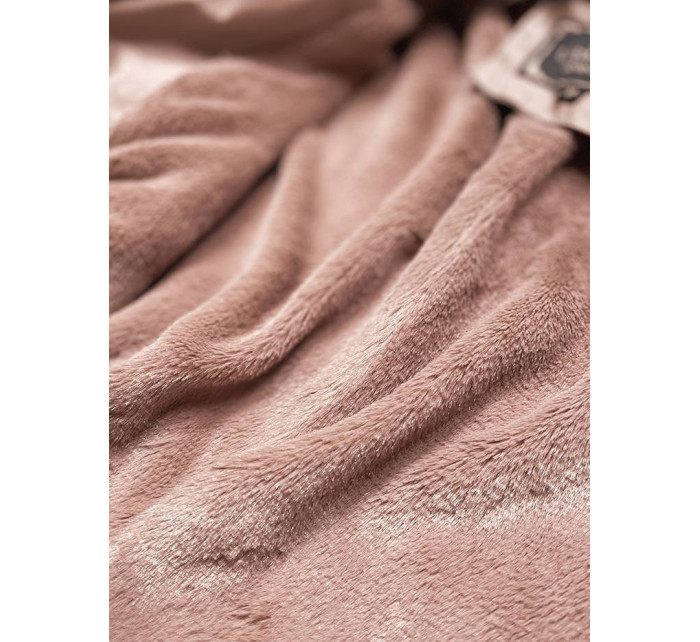 Dámsky kabát z eko kože v staroružovej farbe s kožušinou (LD5520)