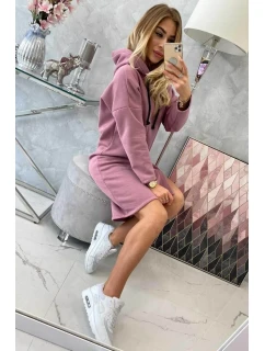 Šaty s kapucňou a bočným rázporkom tmavo ružové
