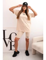 Dámský bavlněný komplet s krátkým rukávem a šortkami béžový Dámský bavlněný komplet s krátkým rukávem a šortkami béžový