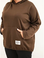 Dámska mikina z viskózy vo veľkosti plus size s kapucňou a klokaním vreckom, hnedá Dámska mikina z viskózy vo veľkosti plus size s kapucňou a klokaním vreckom, hnedá