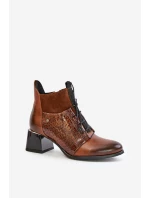 model 21677160 Kožené boty na podpatku zateplené hnědé - Zazoo