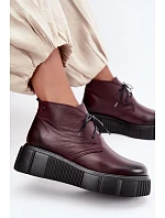 Dámské kožené polobotky na platformě s výplní model 22356068 bordó - Zazoo Dámské kožené polobotky na platformě s výplní model 22356068 bordó - Zazoo