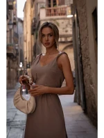 M791 Maxi šaty s hlbokým výstrihom do V - kakaové