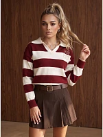 Dámský svetr s límečkem a výšivkou LOVE vínová FashionStreet MY2658