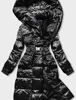 Dámska dlhá bunda s opaskom čierna (ag8-8002)