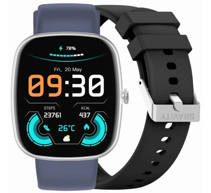 GRAVITY GT18-6 Pánske inteligentné hodinky Čierny silikónový remienok + námornícky modrý remienok GRAVITY GT18-6 Pánske inteligentné hodinky Čierny silikónový remienok + námornícky modrý remienok