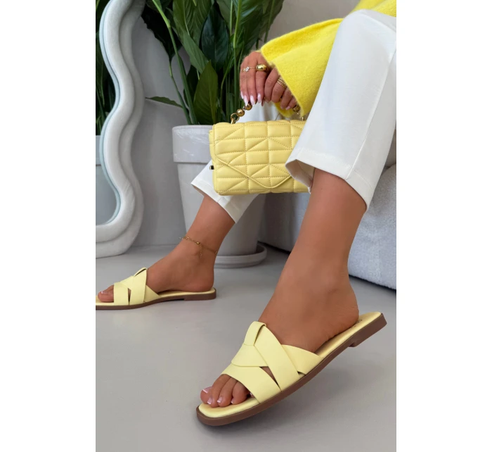 Dámské ploché pantofle s pásky žluté Marissae