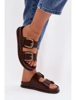 Dámské ekologické kožené pantofle se zlatými sponami Čokoládové Tervessa Dámské ekologické kožené pantofle se zlatými sponami Čokoládové Tervessa