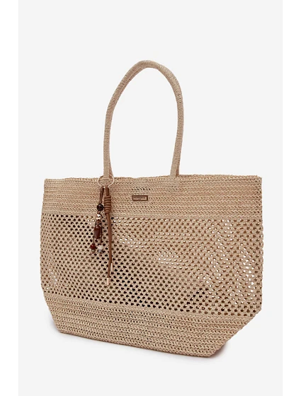 Velká Pletená Nákupní Taška s Přívěskem Světle Béžová Lucette