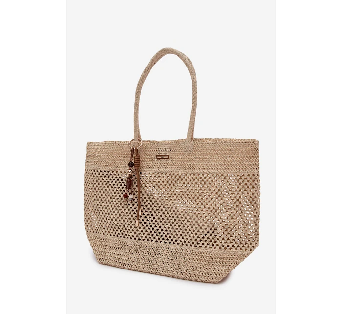 Velká Pletená Nákupní Taška s Přívěskem Světle Béžová Lucette