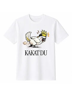 Pánske bavlnené tričko s potlačou - KAKAT DU - biele