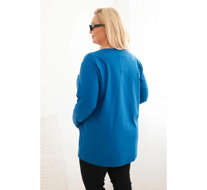 Dámská blůza Plus Size s výstřihem do V a dlouhým rukávem chabrová