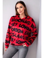 Dámska oversize mikina s kapucňou a potlačou červená Dámska oversize mikina s kapucňou a potlačou červená