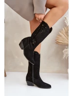 Semišové Kozačky S Svrškem Černé Zazoo model 21682120 - Boto